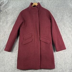 J Crew Cocoon Nello Gori Italian Stadium Cloth Coat Womens 2 Burgundy Full Zip